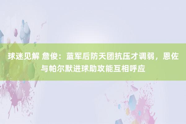 球迷见解 詹俊：蓝军后防天团抗压才调弱，恩佐与帕尔默进球助攻能互相呼应