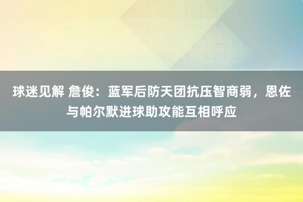 球迷见解 詹俊：蓝军后防天团抗压智商弱，恩佐与帕尔默进球助攻能互相呼应